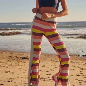 Free People Movement Melody Kick Flares Sherbet Stripe Yoga Pants Size Large EUC